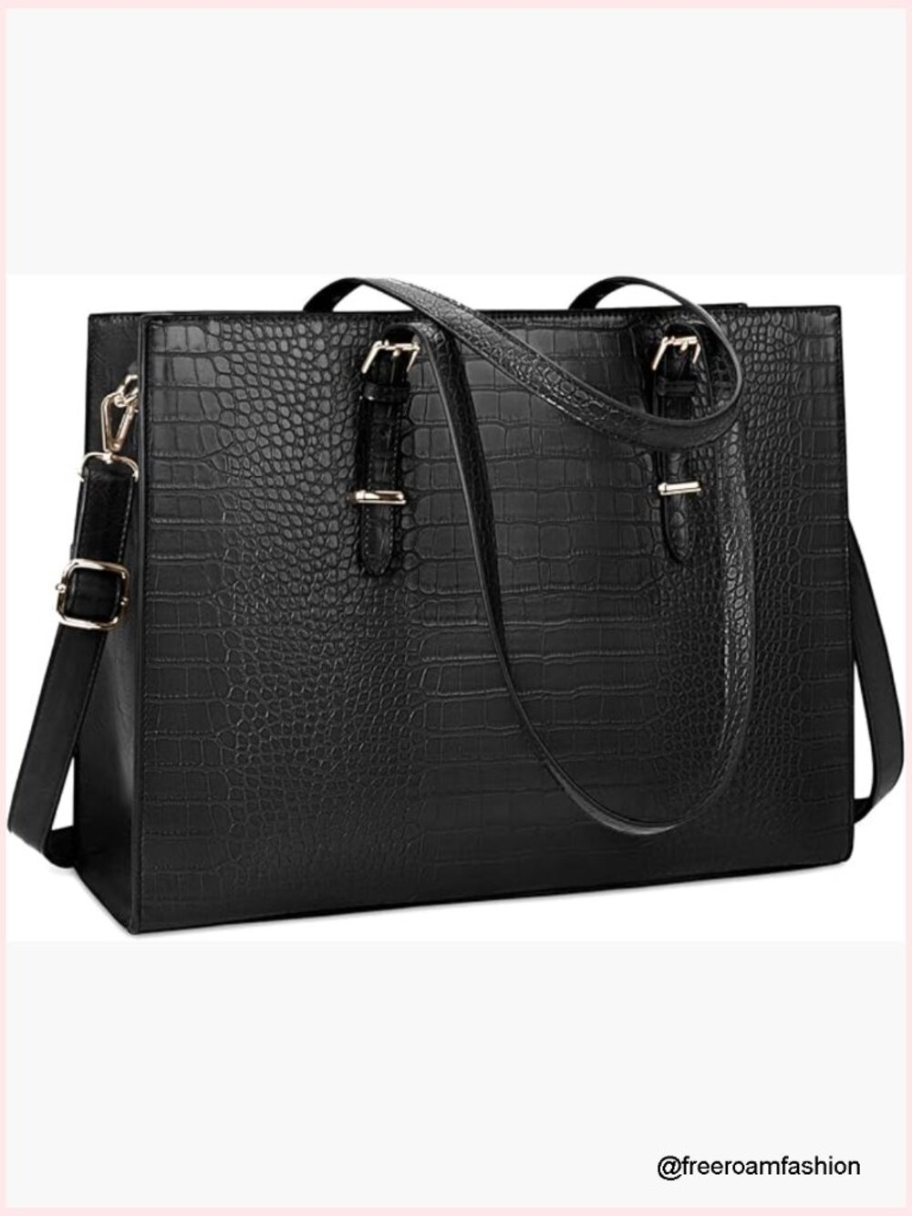 15.6" Laptop Tote Bag - Croc Embossed Leather Work Briefcase w/ Padded